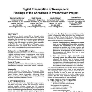 Digital Preservation of Newspapers: Findings of the Chronicles in Preservation Project