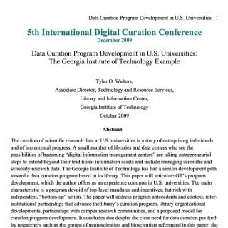 Data Curation Program Development in US Universities: The Georgia Institute of Technology Example