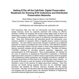 Getting ETDs off the Calf-Path: Digital Preservation Readiness for Growing ETD Collections and Distributed Digital Preservation Networks