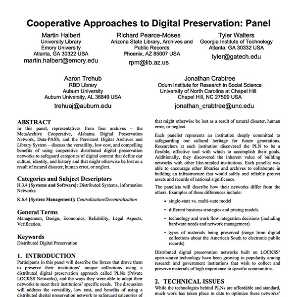 Cooperative Approaches to Digital Preservation