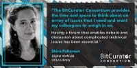 Photograph of Shira Peltzman with quote about benefits of BCC membership