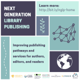 Next Generation Library Publishing. Improving the publishing pathways and services for authors, editors, and readers. Learn more at http://bit.ly/nglp-home. Logos for Arcadia Fund, California Digital Library, Confederation of Open Access Repositories, Educopia Institute, Longleaf Services, LYRASIS, and Stratos.
