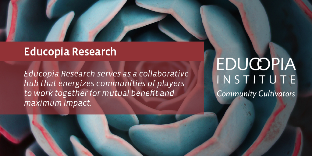 Educopia Research serves as a collaborative hub that energizes communities of players to work together for mutual benefit and maximum impact. 